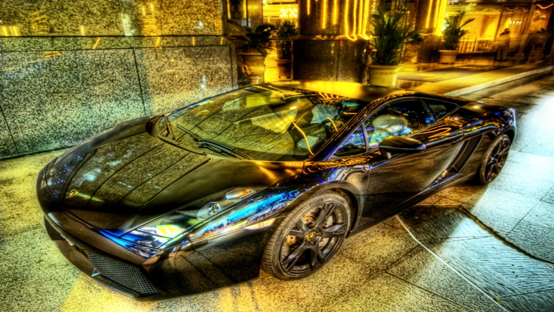 Black Lamborghini at night
