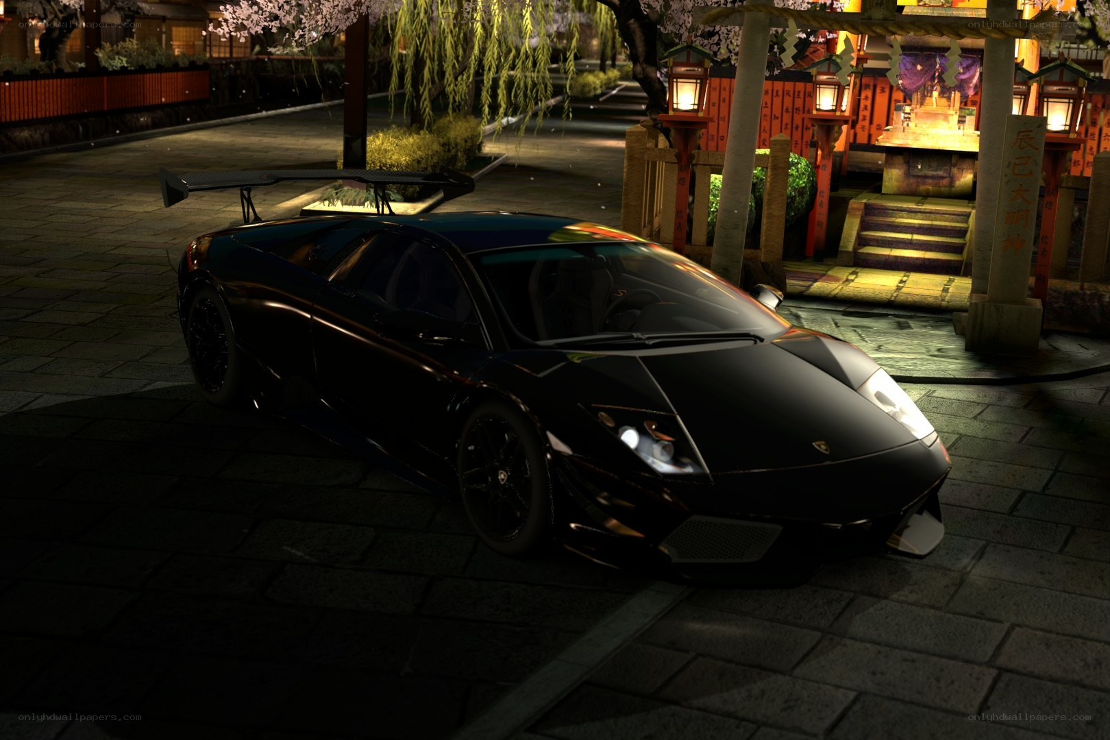 Black Lamborghini at night