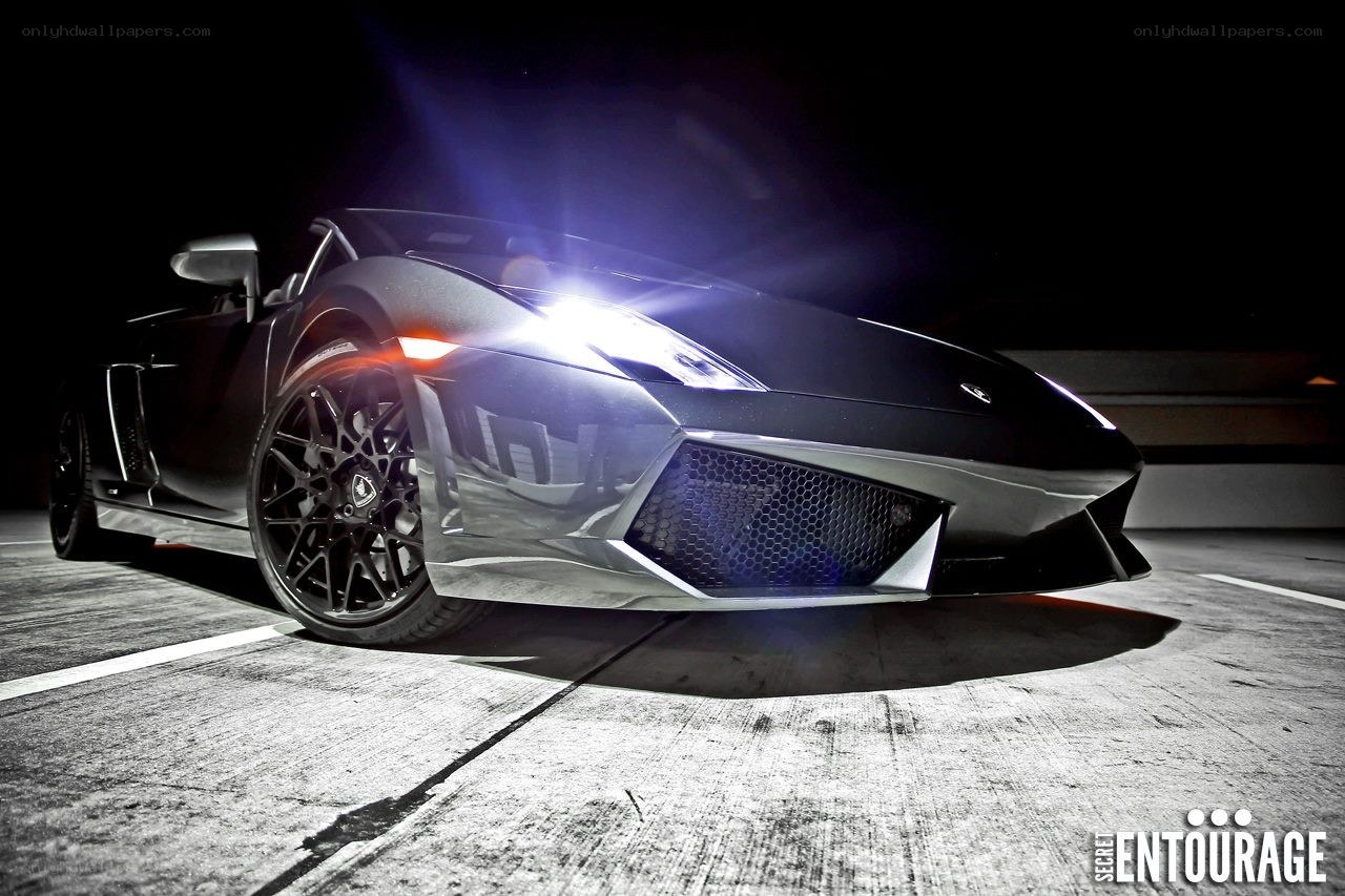 Black Lamborghini at night