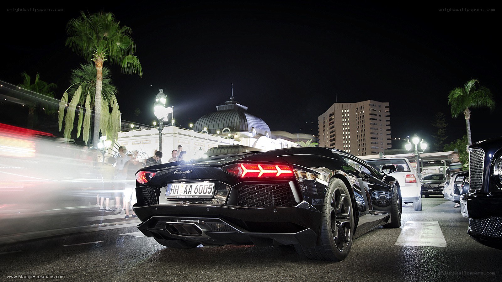 Black Lamborghini at night