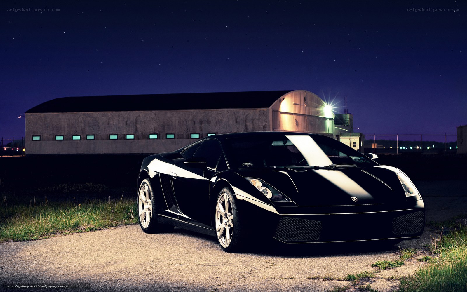 Black Lamborghini at night