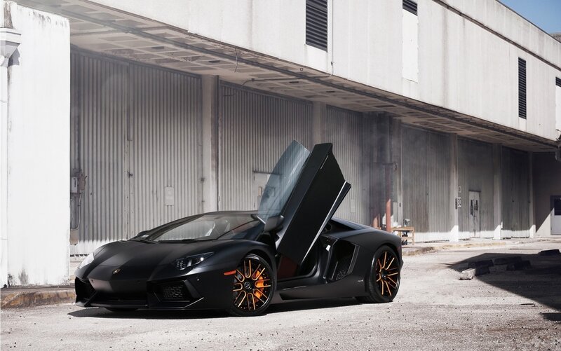 Black Lamborghini Aventador — Dramatic, Afternoon, Photograph, Car Door, Building