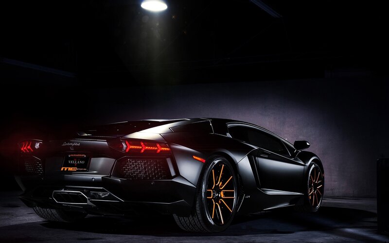 Black Lamborghini Aventador — Dramatic, Night, Photograph, Car