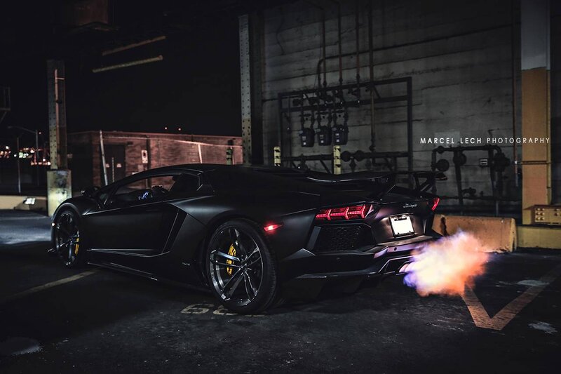 Black Lamborghini Aventador — Dramatic, Night, Photograph