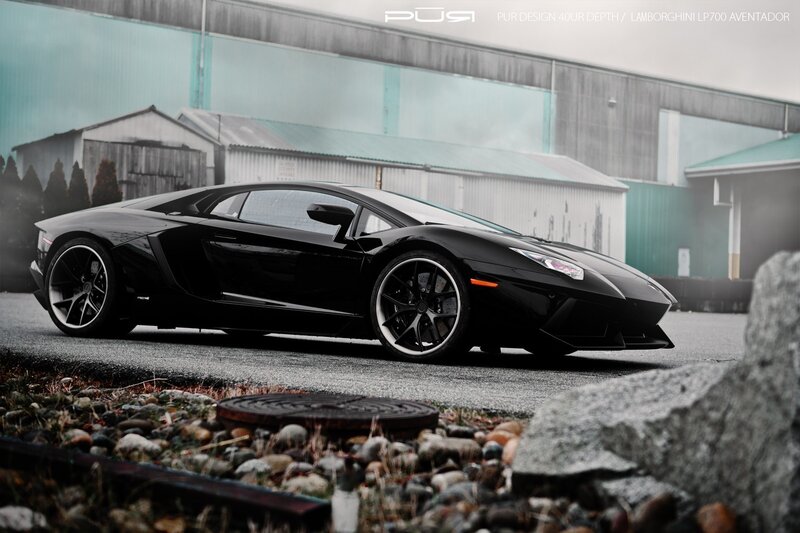 Black Lamborghini Aventador — Dramatic, Photograph, Car, Building, Rocks, Gray