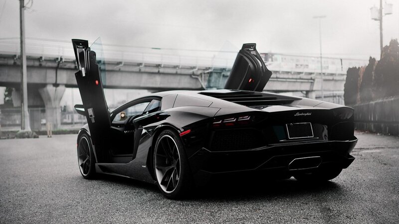 Black Lamborghini Aventador — Dramatic, Photograph, Car Door, Bridge, Road