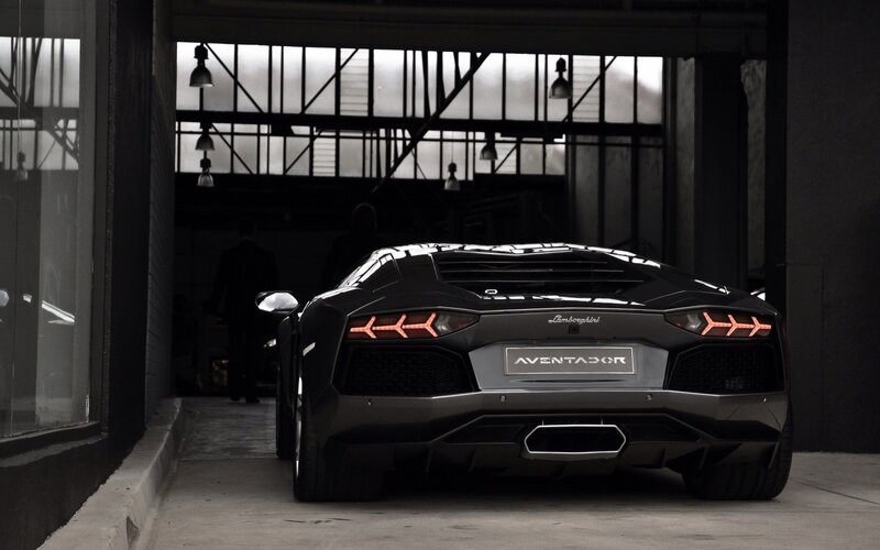 Black Lamborghini Aventador — Dramatic, Photograph, Car, Garage