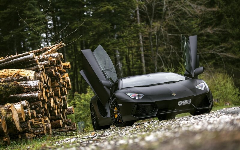 Black Lamborghini Aventador — Dramatic, Photograph, Car, Logs
