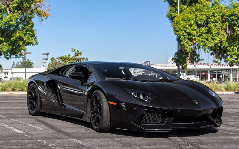 Black Lamborghini Aventador parked
