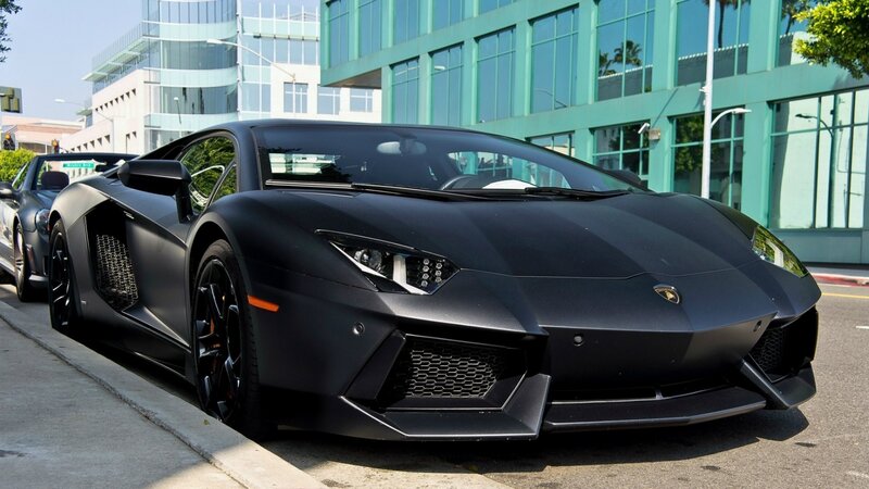 Black Lamborghini Aventador parked