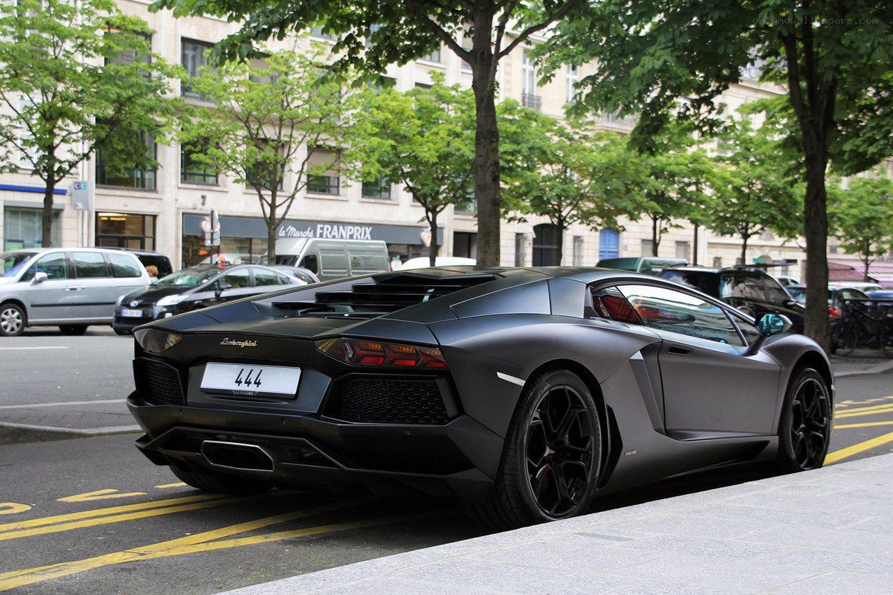Black Lamborghini Aventador parked