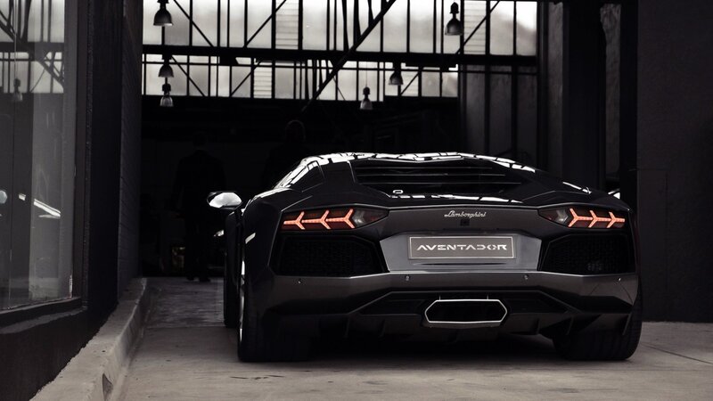Black Lamborghini Aventador rear view