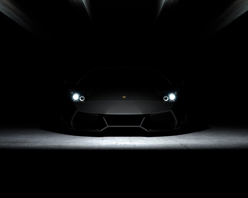 Black Lamborghini Car — Dramatic, Night, 3d Render, Headlights, Grille, Logo