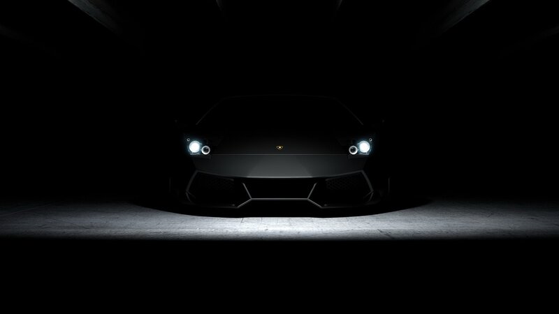 Black Lamborghini Car — Dramatic, Night, 3d Render, Headlights, Grille, Logo, White