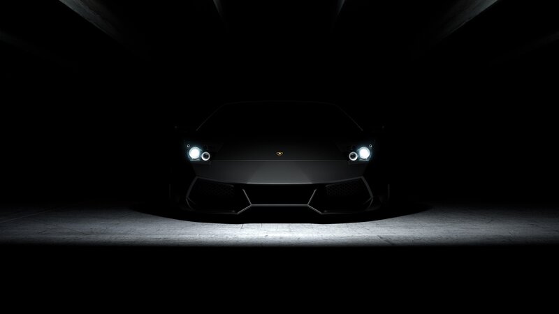 Black Lamborghini Car — Dramatic, Night, 3d Render, Headlights, Tunnel
