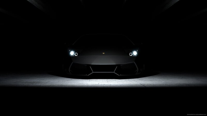 Black Lamborghini Car — Dramatic, Night, Photograph, Headlights, Grille, Floor