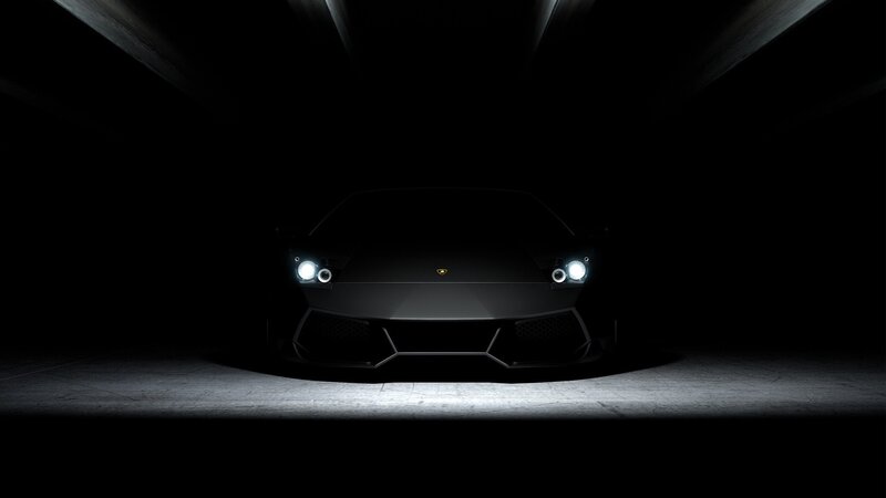 Black Lamborghini Car — Dramatic, Night, Photograph, Headlights, Grille, Spotlight