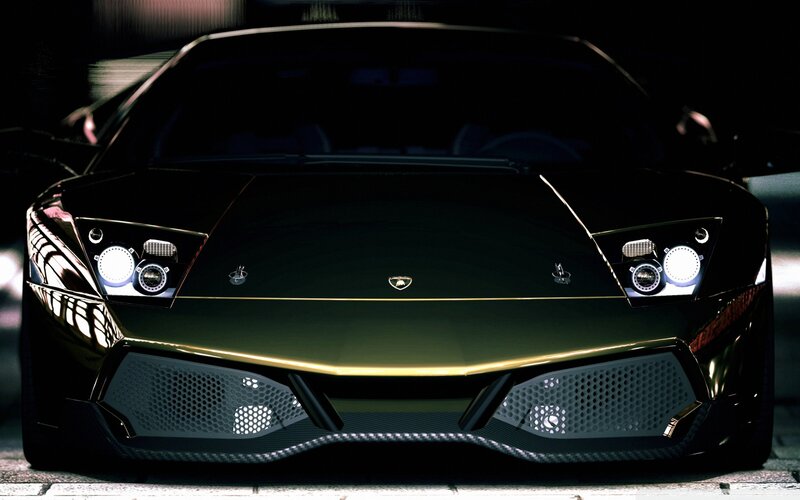 Black Lamborghini Car — Dramatic, Night, Photograph, Headlights, Grille