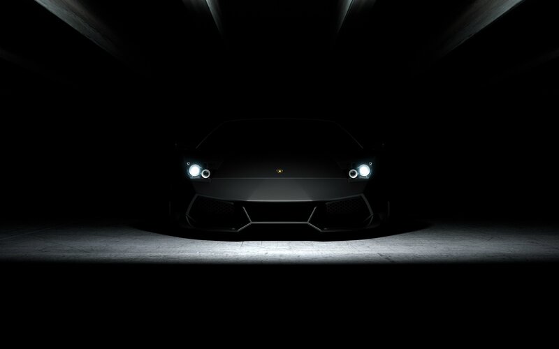 Black Lamborghini Car — Dramatic, Night, Photograph, Headlights, Grille, Tunnel