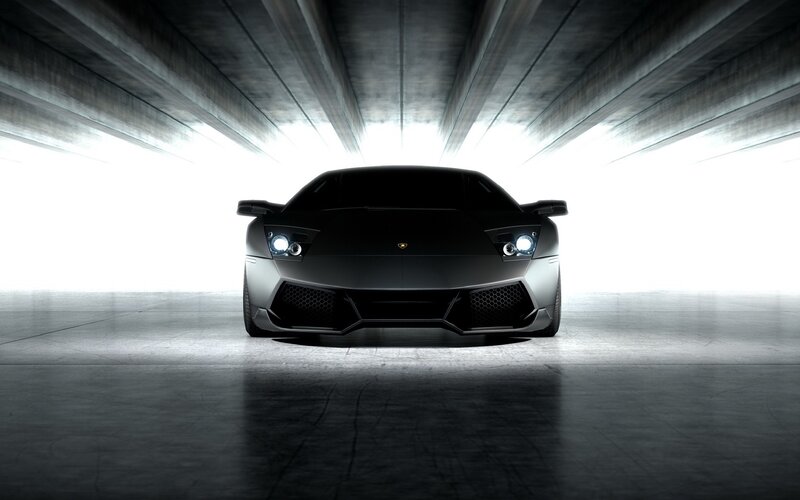 Black Lamborghini Car — Dramatic, Photograph, Tunnel, Lights, Gray