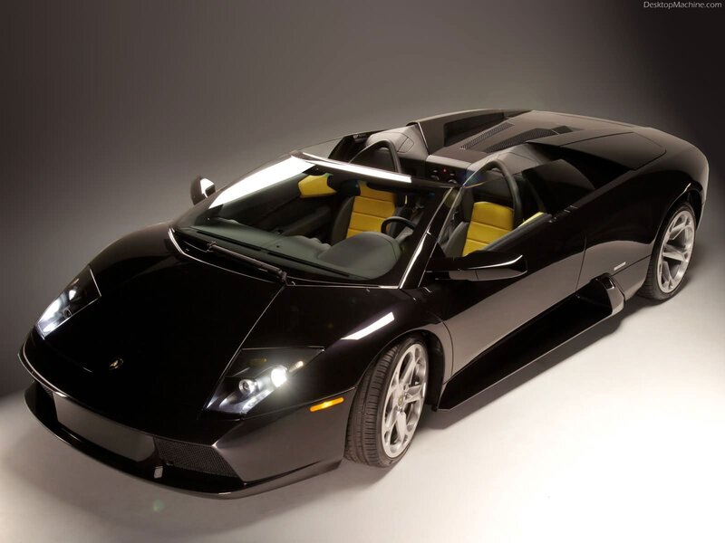 Black Lamborghini Convertible — Dramatic, Photograph, Yellow Seats, Silver Wheels