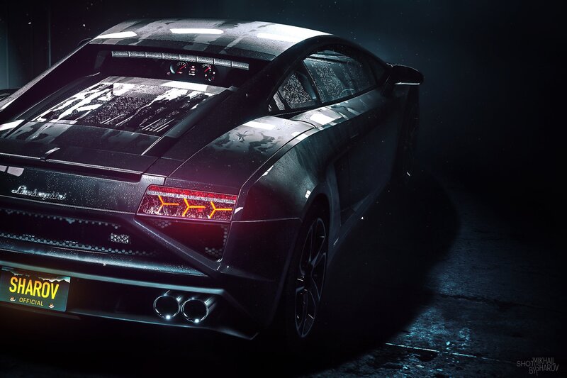 Black Lamborghini Gallardo — Dramatic, Night, 3d Render