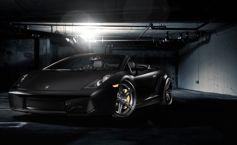 Black Lamborghini Gallardo — Dramatic, Night, Photograph, Car, Garage