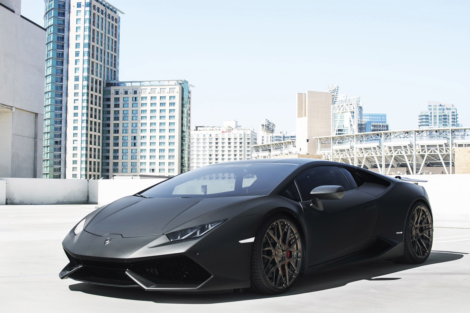 Black Lamborghini in city