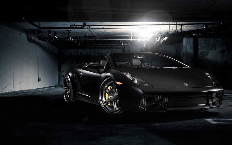 Black Lamborghini in garage