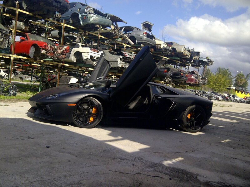 Black Lamborghini in Junkyard — Dramatic