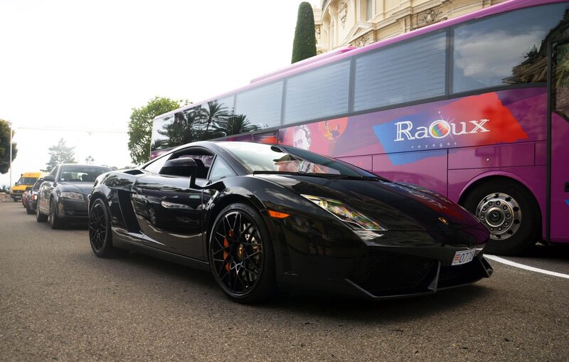 Black Lamborghini in traffic