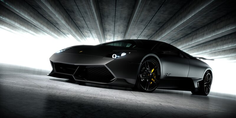 black lamborghini in tunnel