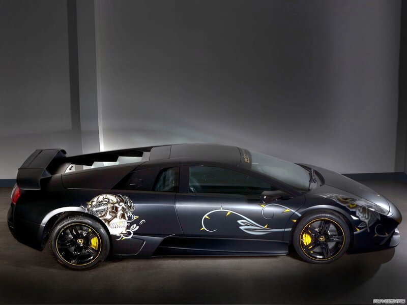 Black Lamborghini Murcielago — Dramatic, Photograph, Skull Decal