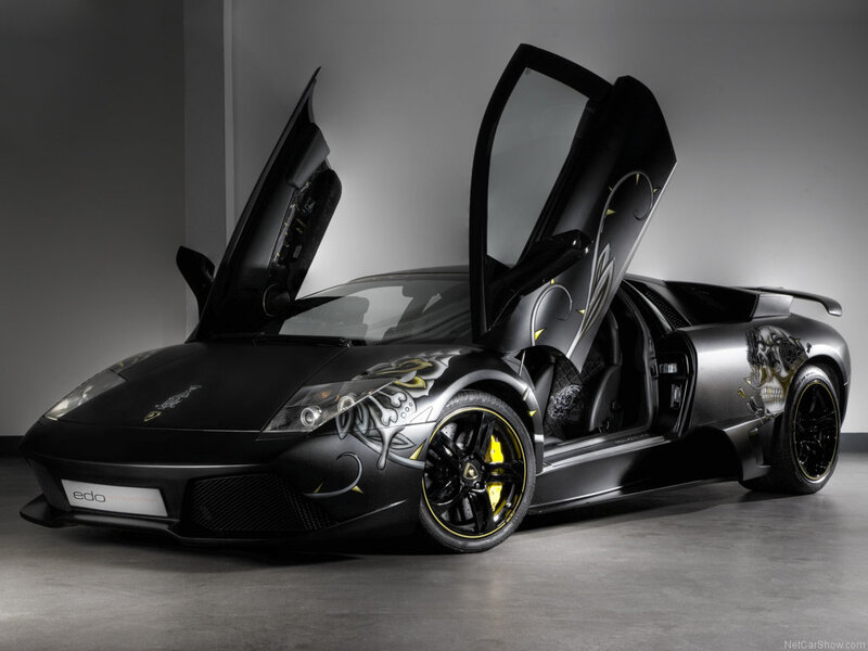Black Lamborghini Murcielago — Dramatic, Photograph, Skull Design, Yellow Accents, Sculpted Doors