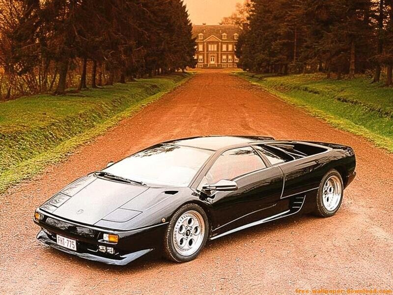 Black Lamborghini on a country road