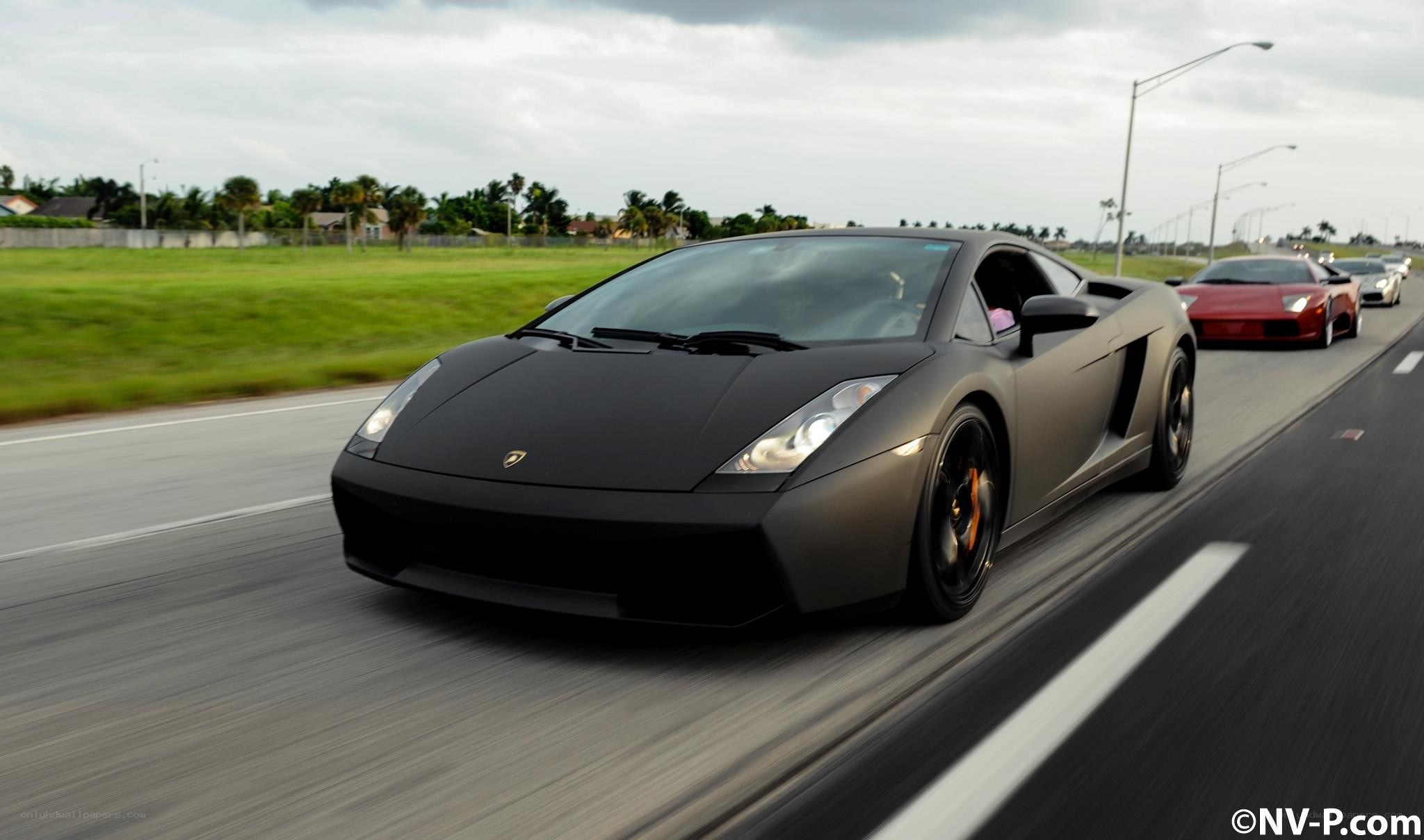 Black Lamborghini on a road