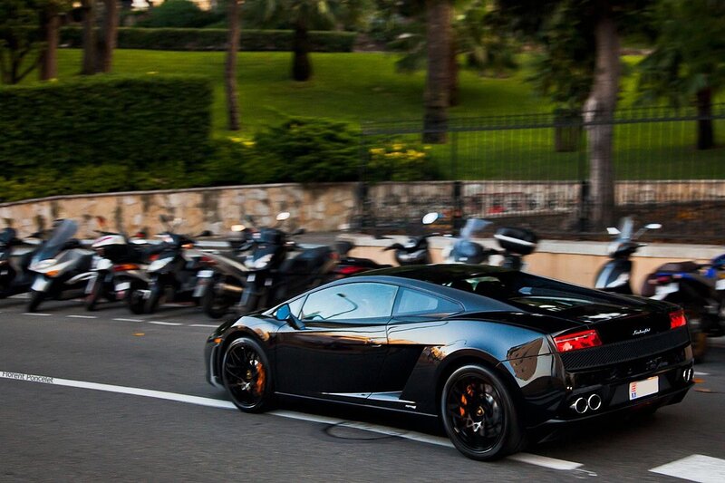 Black Lamborghini on city street
