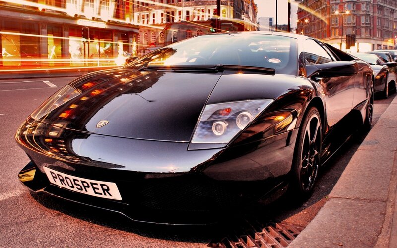Black Lamborghini on city street