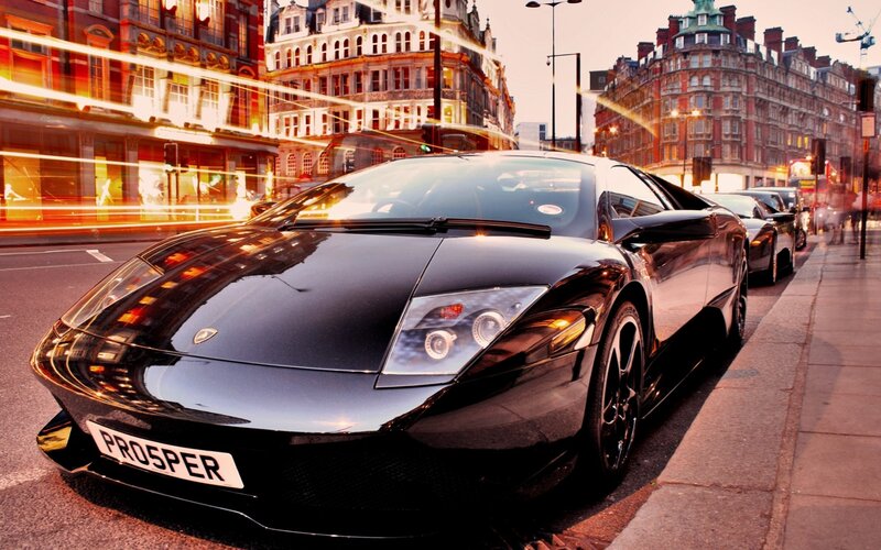 Black Lamborghini on city street
