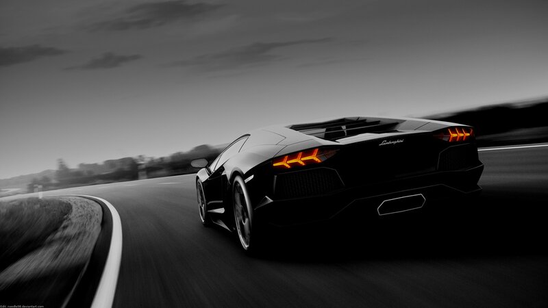 Black Lamborghini on Road — Dramatic