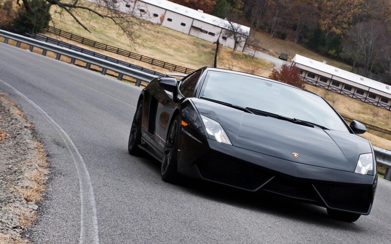 Black Lamborghini on Road — Dynamic, Autumn
