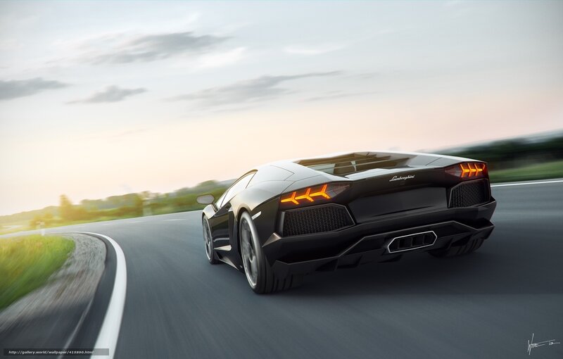 Black Lamborghini on Road — Dynamic, Sunset, 3d Render