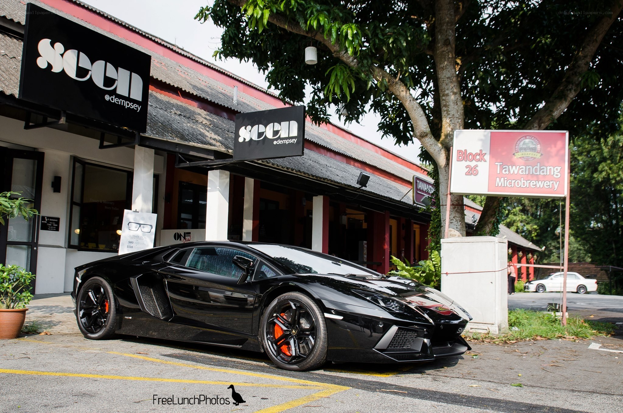 Black Lamborghini parked outside a building