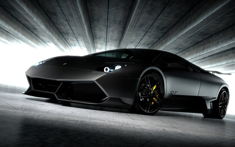 Black Lamborghini Sports Car — Dramatic, 3d Render, Tunnel, Headlights