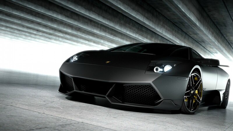 Black Lamborghini Sports Car — Dramatic, 3d Render, Tunnel, Headlights, Wheels
