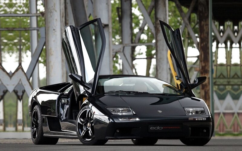 Black Lamborghini Sports Car — Dramatic, Afternoon, Photograph, Car Doors