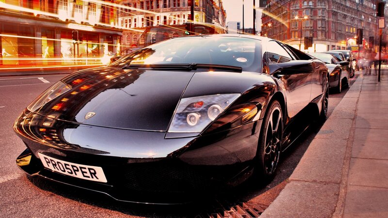 Black Lamborghini Sports Car — Dramatic, Night, Photograph