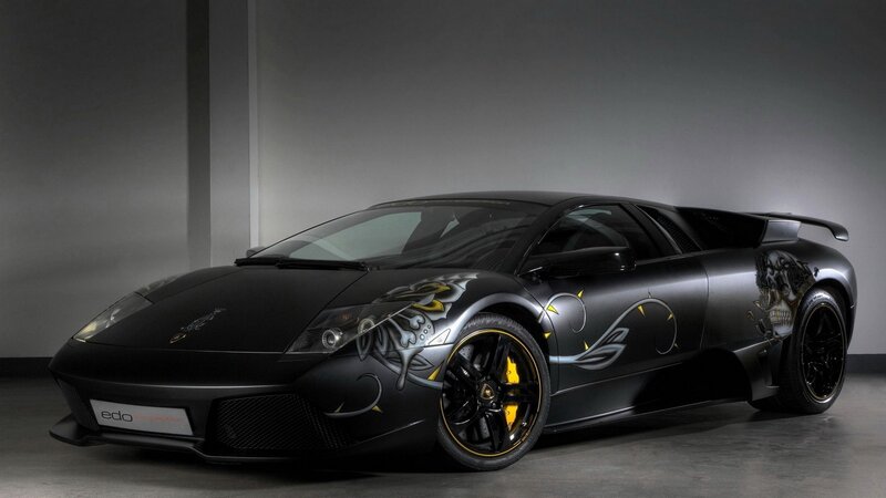 Black Lamborghini with custom graphics