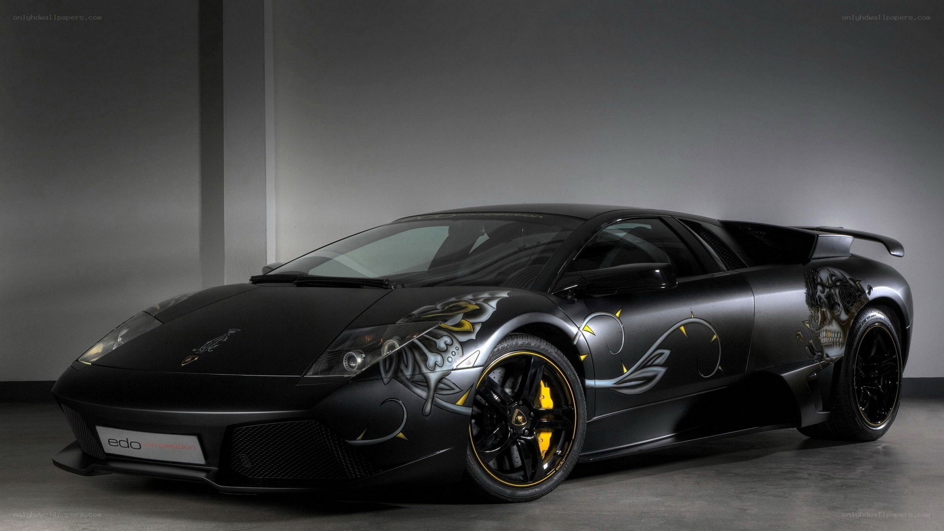 Black Lamborghini with custom graphics
