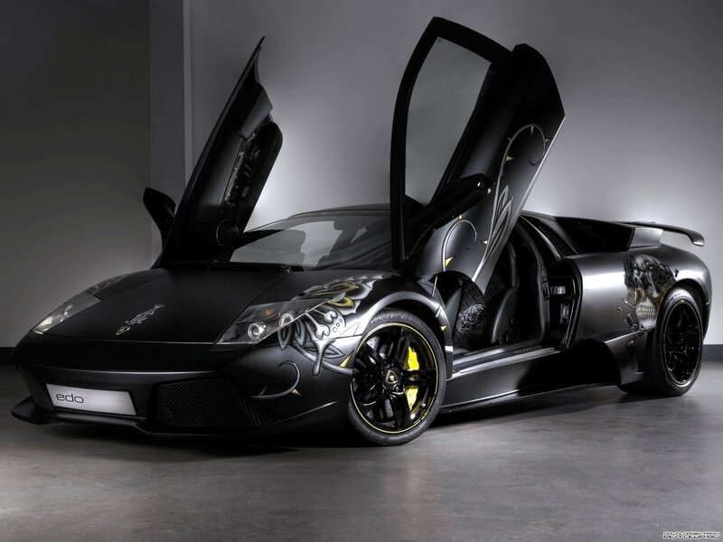 Black Lamborghini with custom graphics